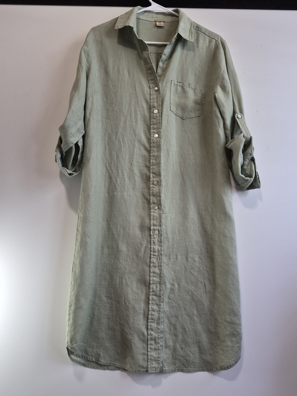 Magaschoni Light Olive Green Long-Sleeve Shirt Dress